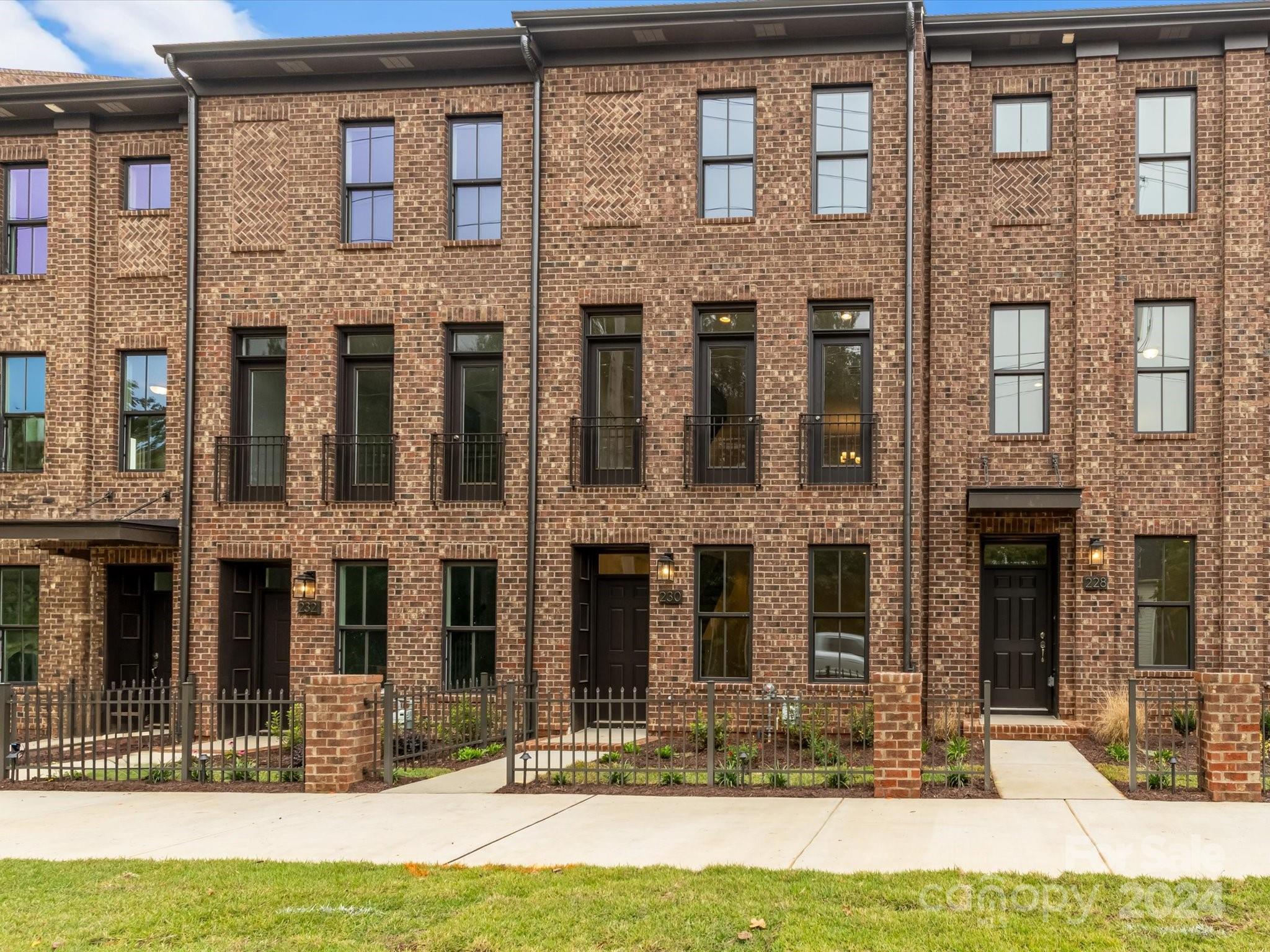 a front view of a brick building