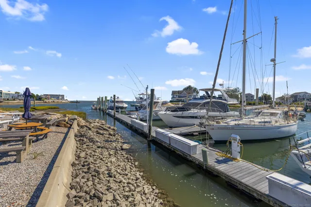 a view of a lake with boats and trees