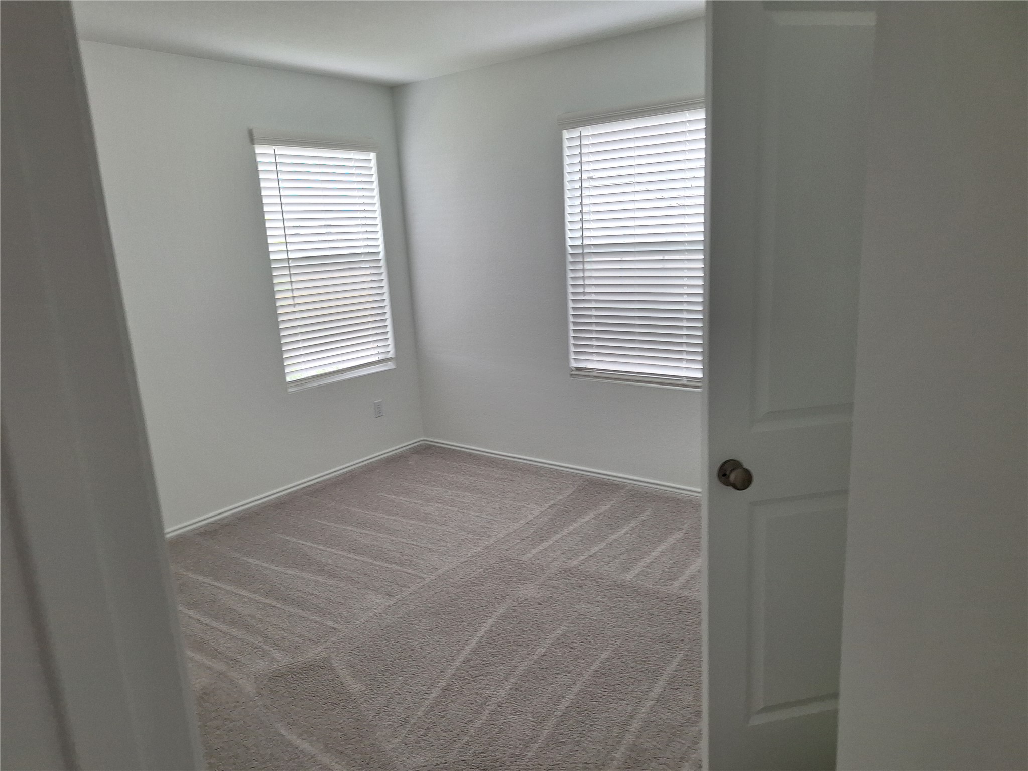 18001 Prairie Falcon Way Pflugerville, TX 78660 - Photo 32 of 38 Neutral toned room featuring plush carpeting, white walls, and two windows with horizontal blinds