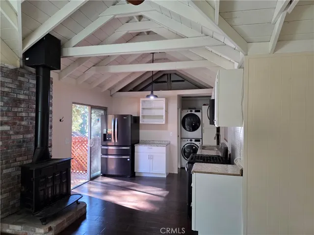 a room with a fireplace