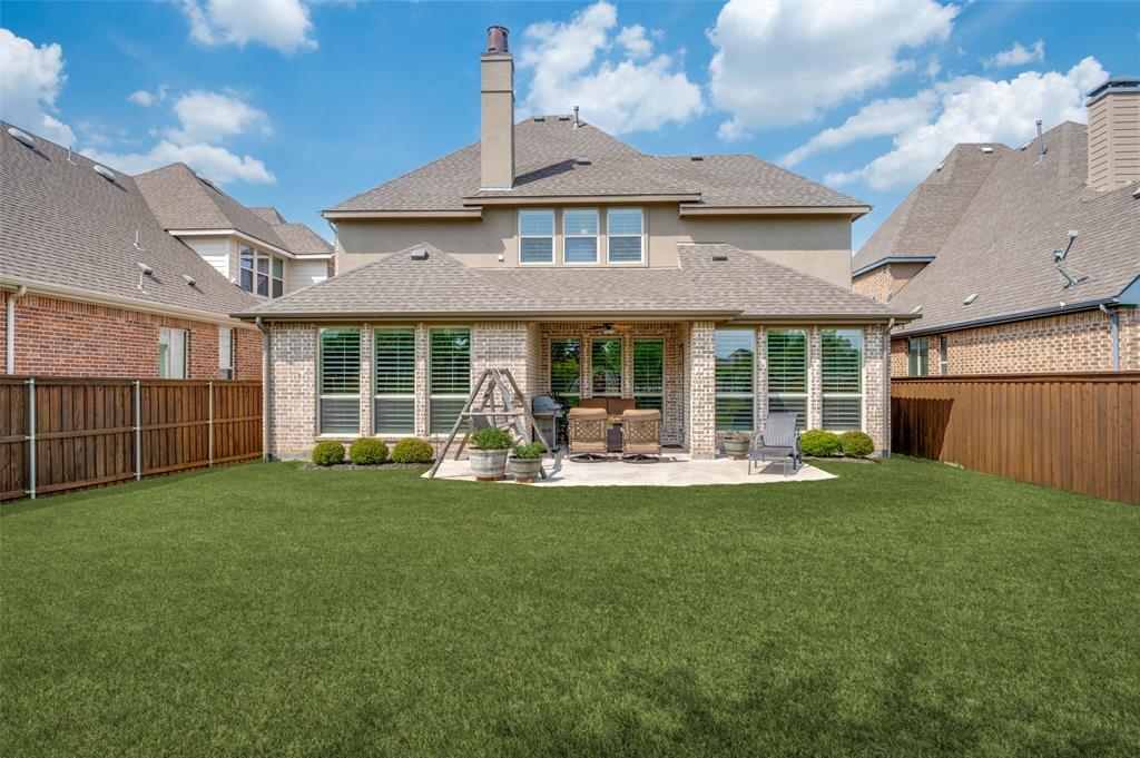 3036 Avondale The Colony, TX 75056 - Photo 32 of 40 Beautiful backyard featuring a covered patio and a spacious lawn—perfect for outdoor entertaining and everyday enjoyment.