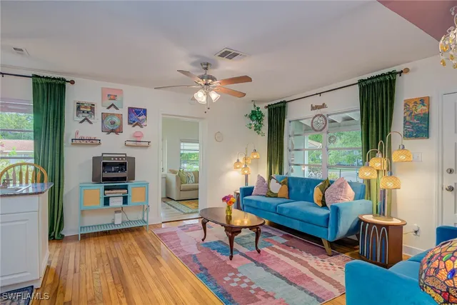 a living room with fireplace furniture and a flat screen tv