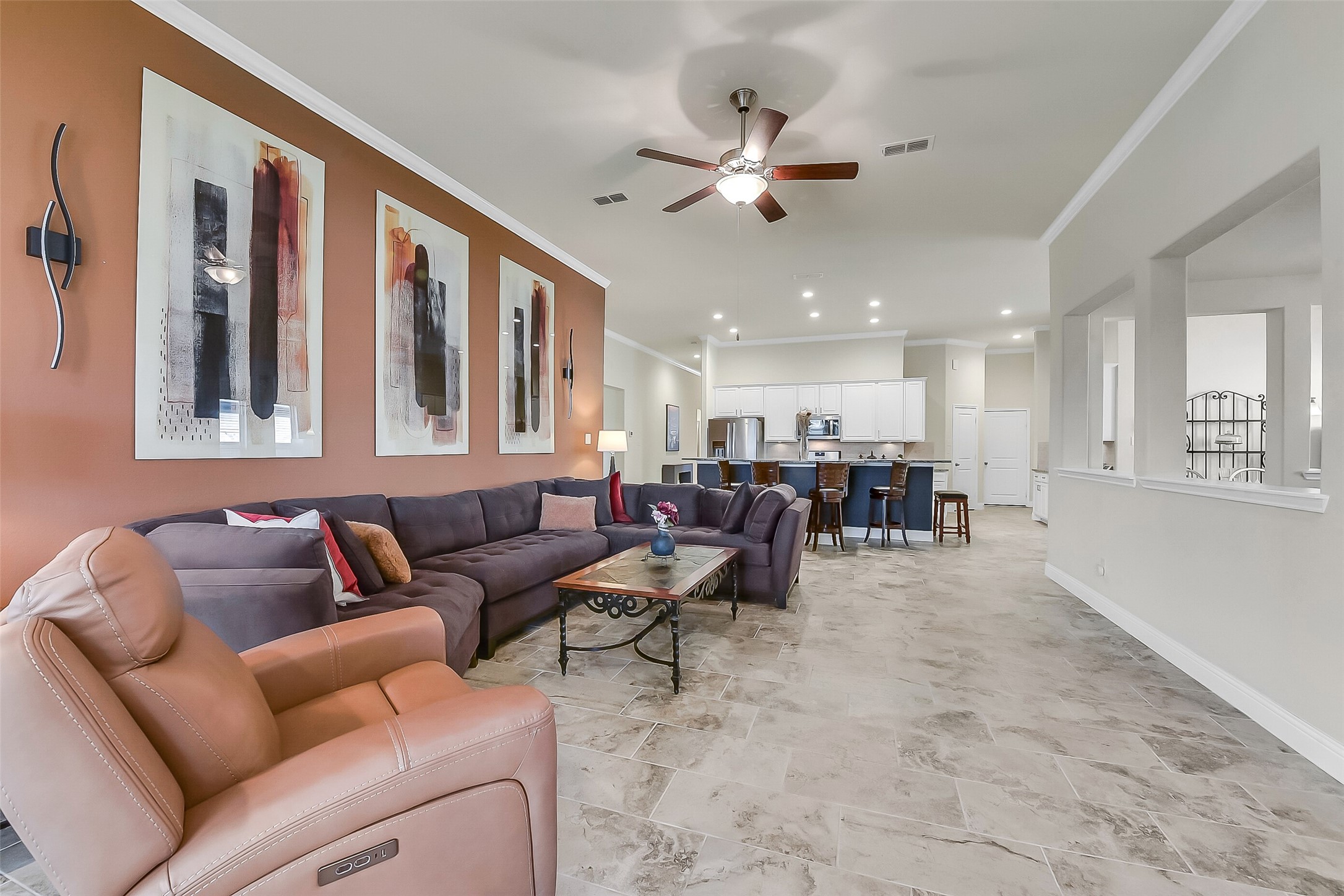 9519 Carson Lane Rosharon, TX 77583 - Photo 19 of 39 a living room with furniture and a view of kitchen