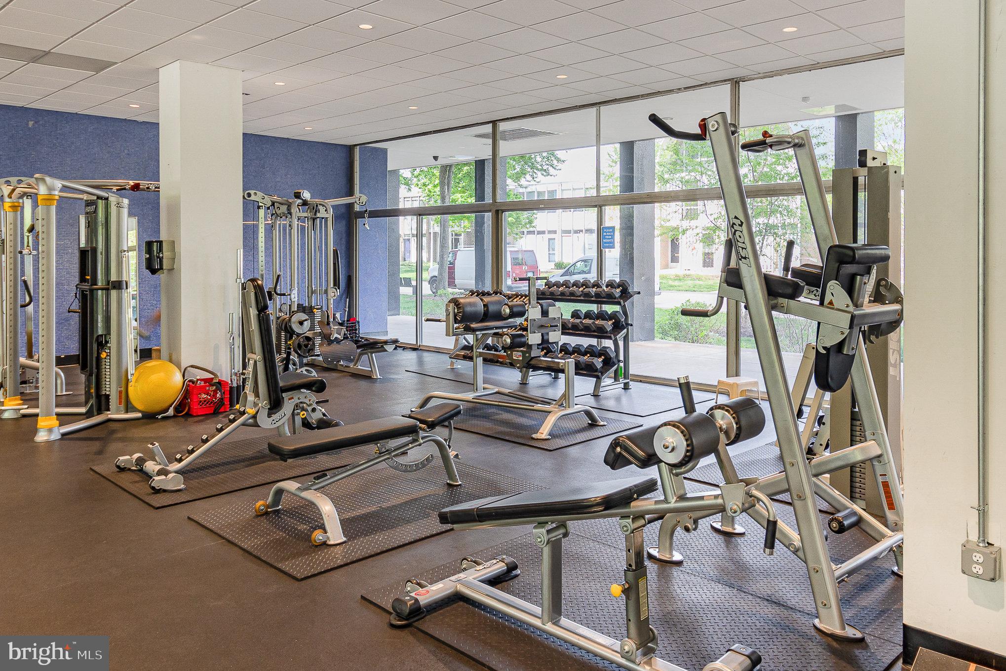 1338 4th Street Southwest, Unit T1338 Washington, DC 20024 - Photo 19 of 24 a room with gym equipment and large windows