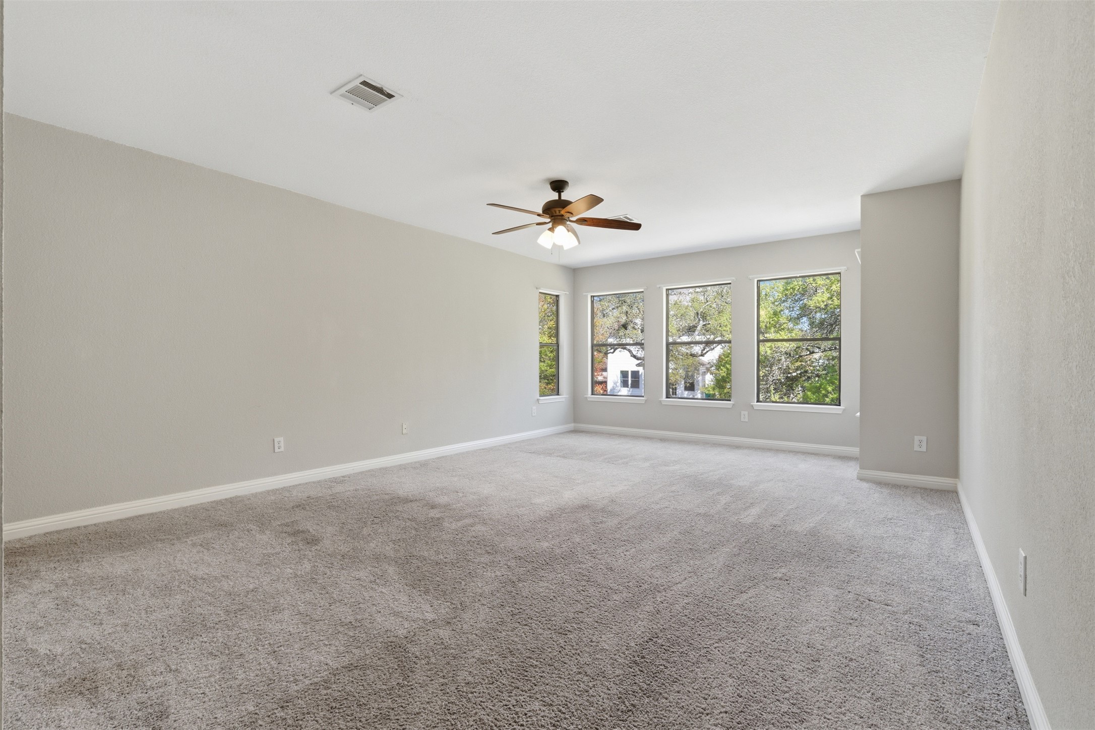 1715 Ruthie Run Cedar Park, TX 78613 - Photo 15 of 25 Spacious primary bedroom, carpet, natural light and a ceiling fan.