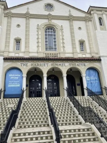 a view of a large building with a door