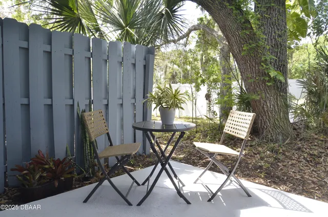 a outdoor view with a seating space