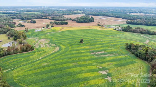 an aerial view of residential houses with outdoor space and trees