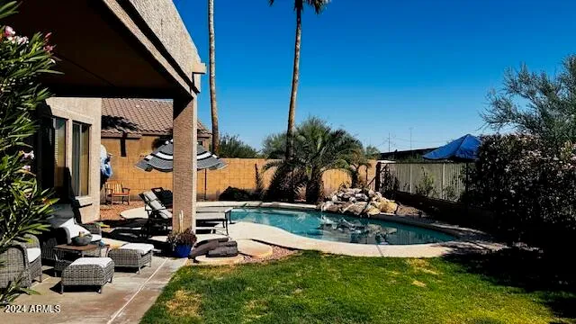 a view of a backyard with plants and palm tree
