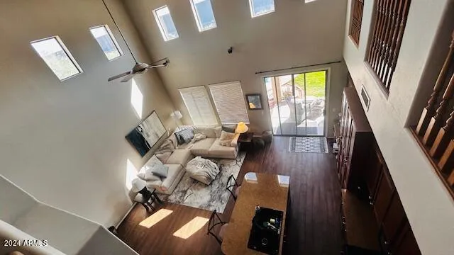 a view of kitchen and dining room with wooden floor