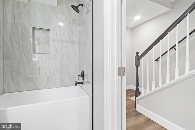 a bathroom with a bathtub