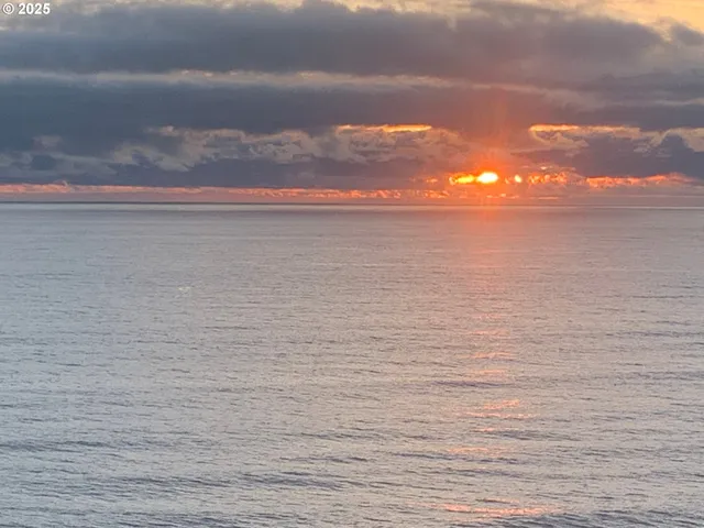 a view of an ocean and a mountain