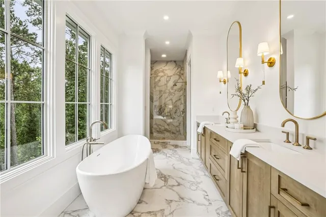 a bathroom with a shower and a shower curtain