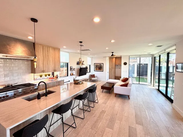 a large kitchen with lots of counter space