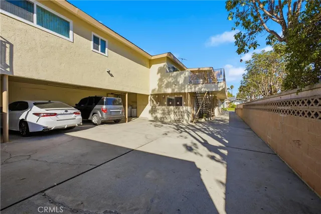 a view of car parked in front of building