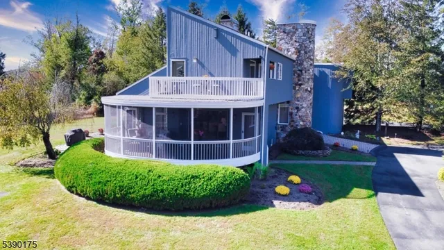 a view of a house with a yard and potted plants