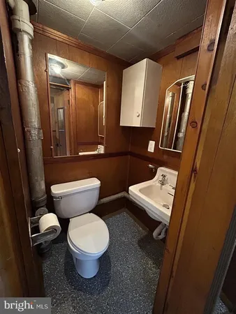 a bathroom with a toilet a sink and mirror