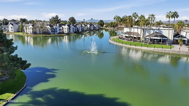 a view of a lake with houses