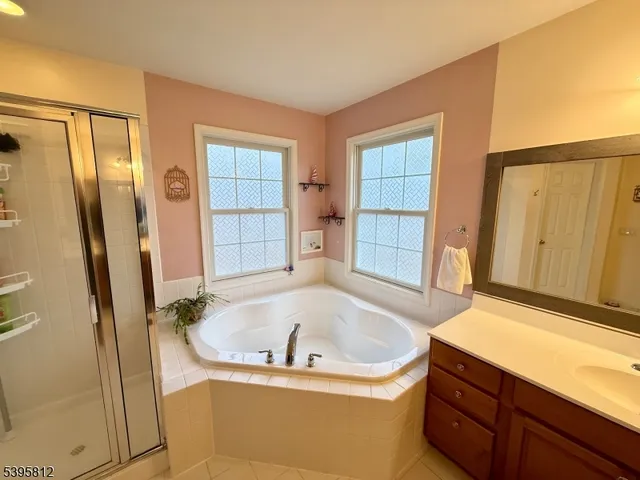 a bathroom with a tub a sink and a shower