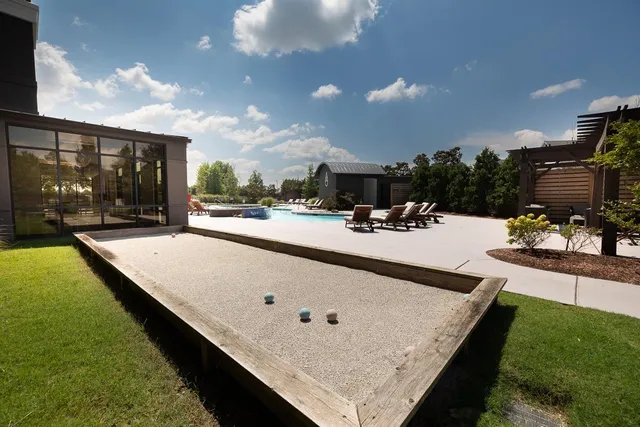 a swimming pool view with a outdoor space
