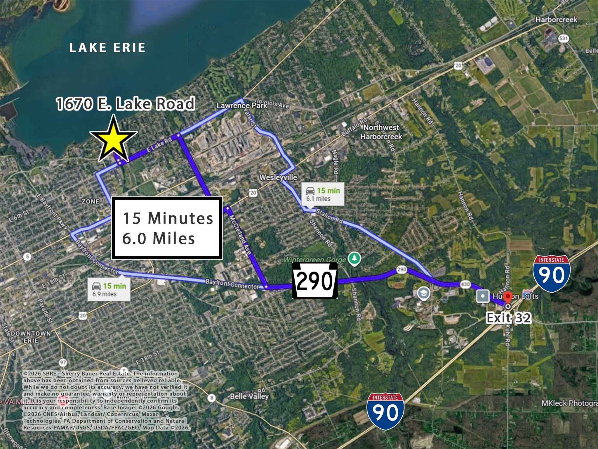 6 Miles (15 Minutes) To I-90