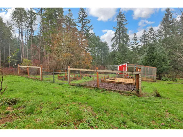a garden with wooden fence