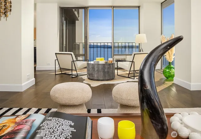 a living room with furniture and a window