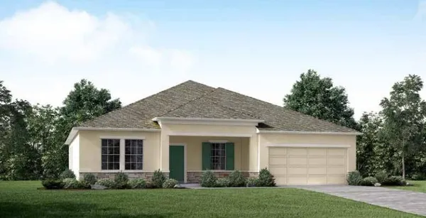 a front view of house with yard and green space