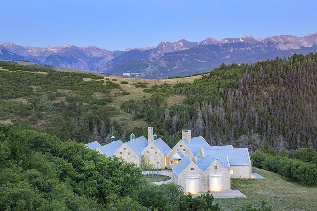 a view of a lush green hillside and a houses