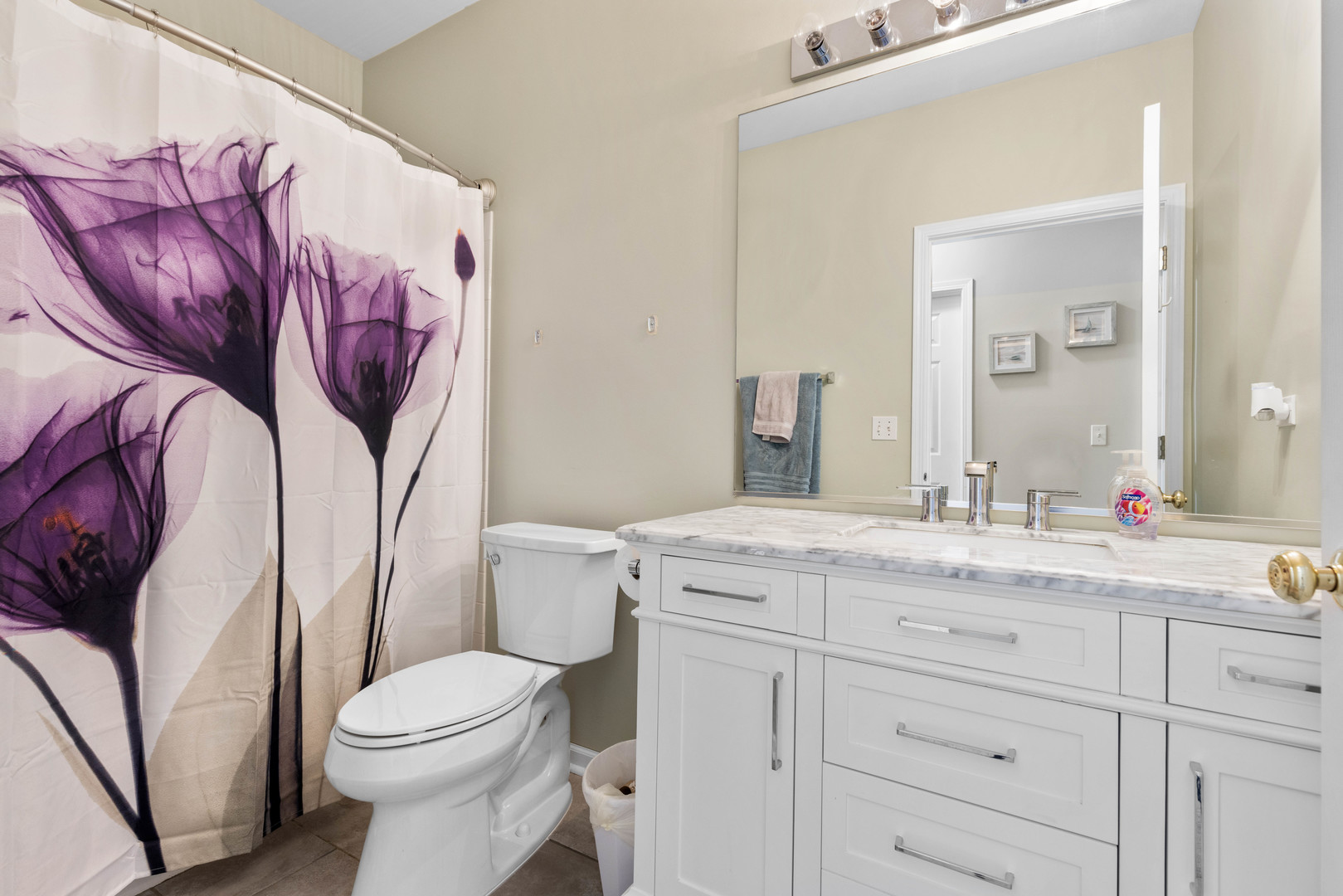 3133 Falling Waters Lane Lindenhurst, IL 60046 - Photo 13 of 15 a bathroom with a granite countertop sink a toilet and a mirror