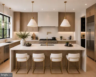 a kitchen with stainless steel appliances granite countertop a sink a stove a kitchen island and chairs