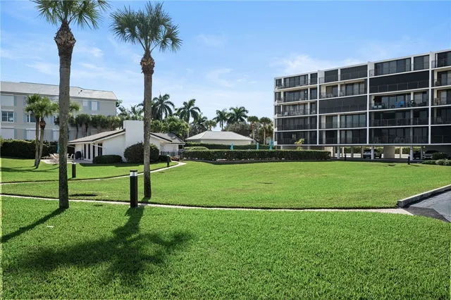 a view of a park with a slide