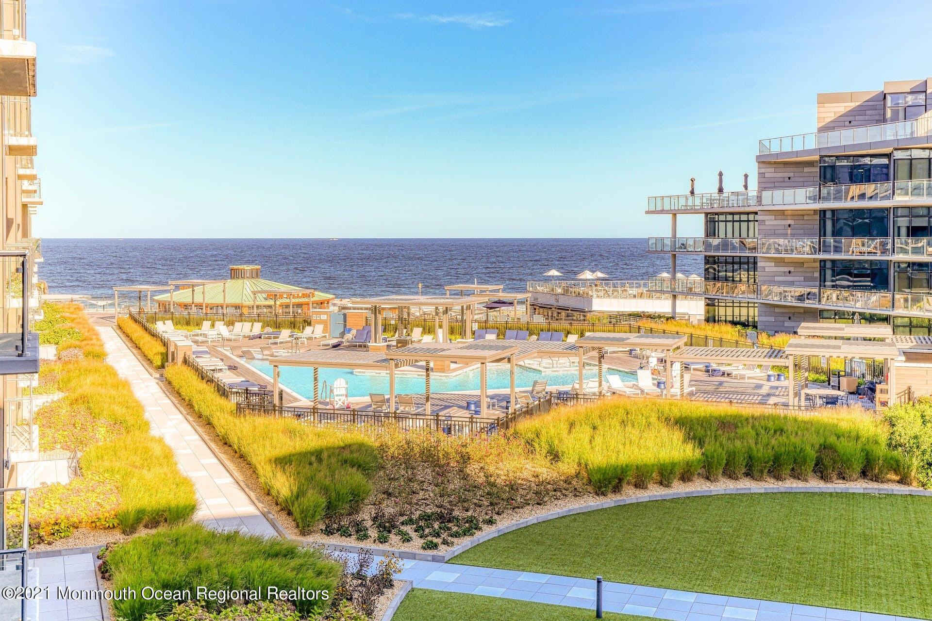 a view of an ocean with a city view