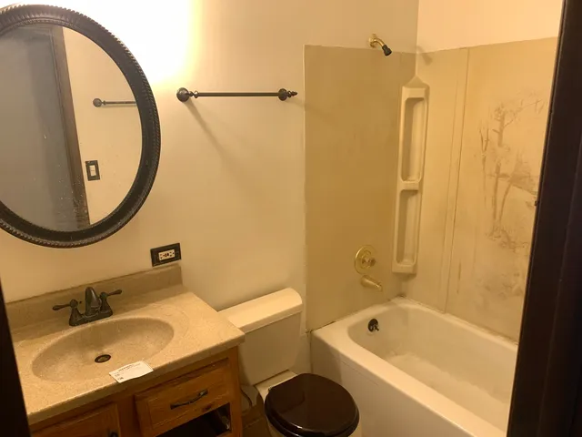 a bathroom with a sink a toilet and a bathtub