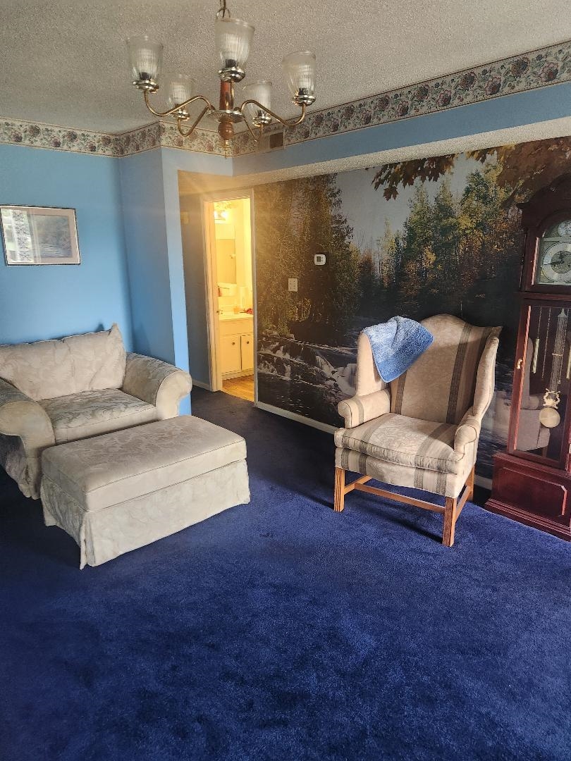 747 Best Street Covington, TN 38019 - Photo 4 of 15 Spacious room featuring plush blue carpeting, a decorative wall mural, and light blue walls