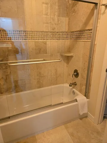 a bathroom with a bathtub