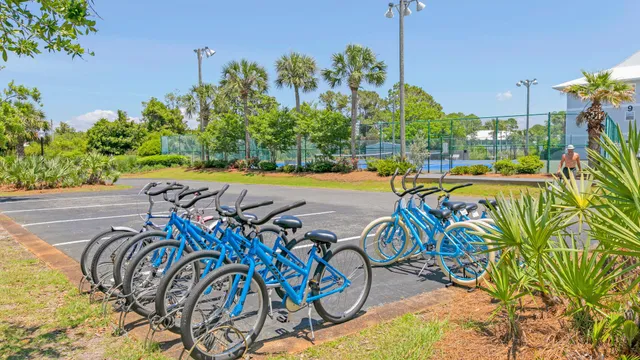 a view of a swimming pool with a table and chairs