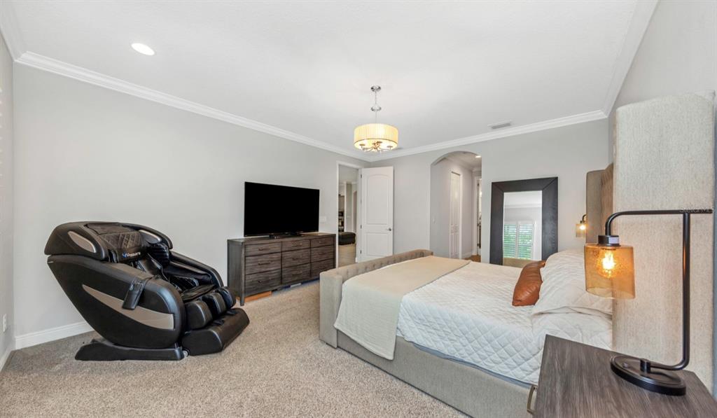 6916 Neopolitan Court Apollo Beach, FL 33572 - Photo 21 of 43 a bedroom with bed and a flat screen tv