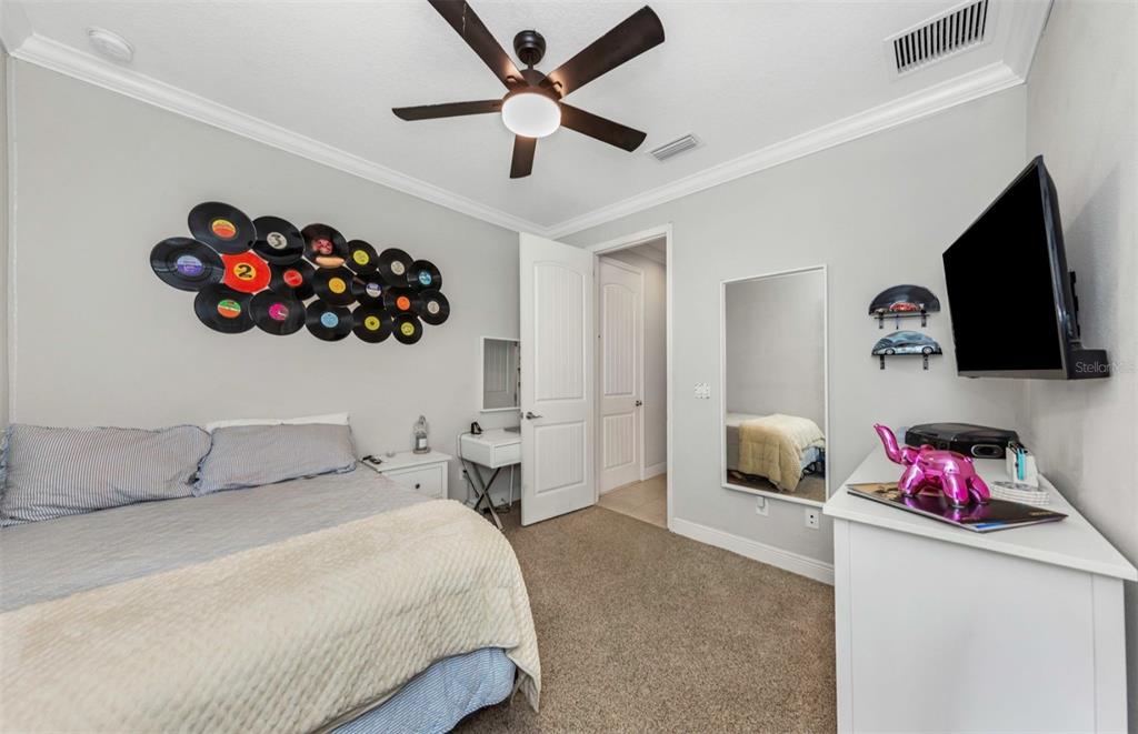6916 Neopolitan Court Apollo Beach, FL 33572 - Photo 29 of 43 a bedroom with a bed and a flat screen tv