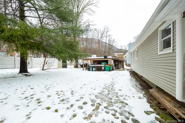 a view of a backyard with a tree