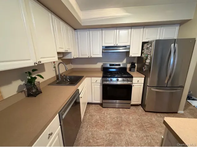 a kitchen with a refrigerator a stove a sink and cabinets
