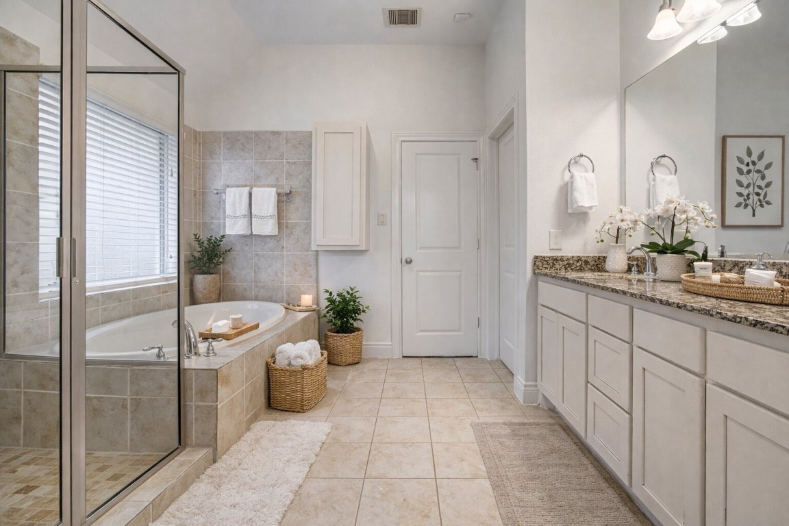 6614 Rising Hills Lane Sugar Land, TX 77479 - Photo 24 of 28 a bathroom with a tub sink and mirror