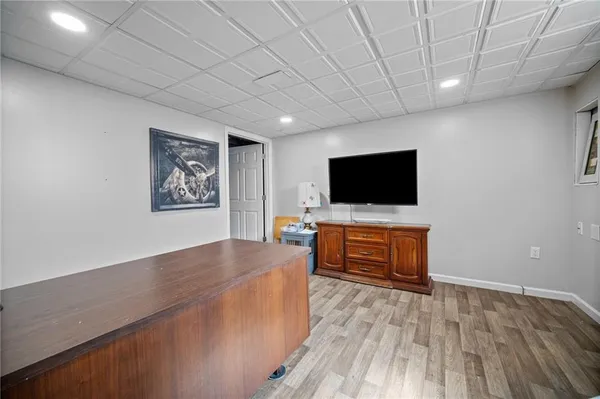 a storage room with a washer and dryer