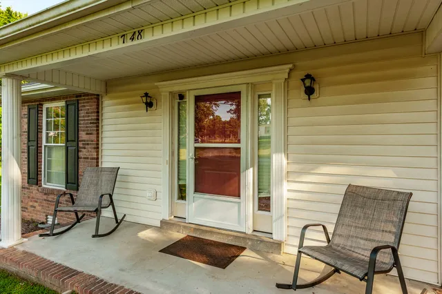 a building outdoor space with patio furniture