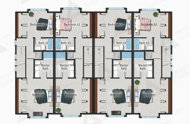 aerial view of residential houses with outdoor space and street