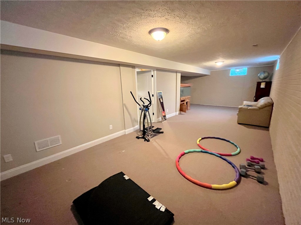 1134 Mayfield Ridge Road Cleveland, OH 44124 - Photo 37 of 41 Workout area featuring carpet floors and a textured ceiling