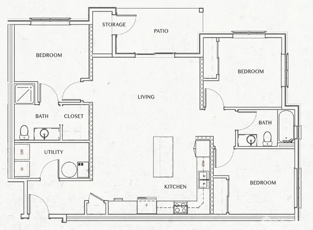 a utility room with a bench and a sign