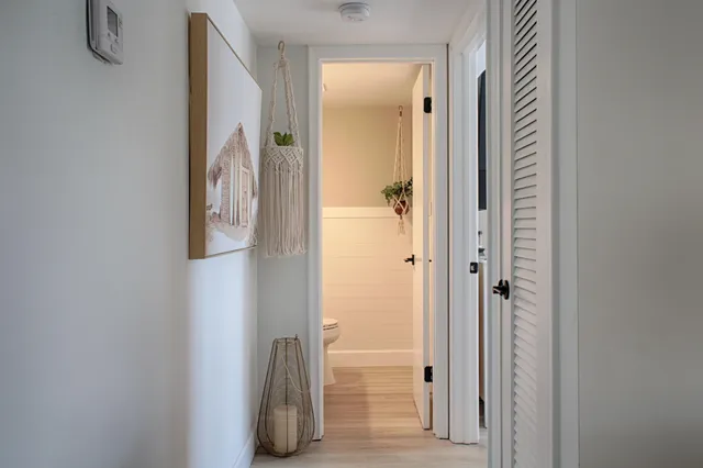 a bathroom with a mirror