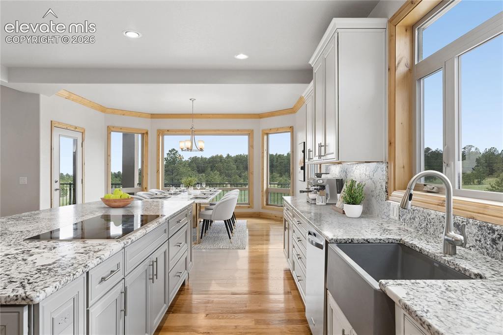 10840 Vollmer Road Colorado Springs, CO 80908 - Photo 21 of 49 a large kitchen with kitchen island granite countertop a large window in it