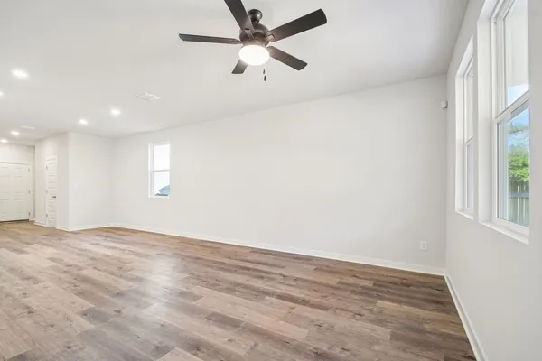 a view of kitchen with wooden floor